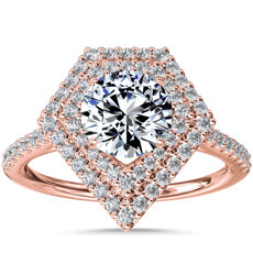 14k 玫瑰金雙盾牌形鑽石光環訂婚戒指（1/3 克拉總重量）